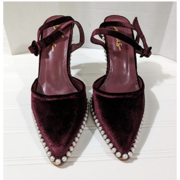 Lulus Shoes Red Velvet With Pearls High Heel Wrap Ankle Stiletto Prom Dance - Picture 2 of 9